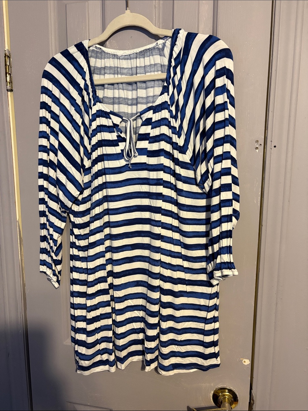 LuLaRoe Blue and White Striped Peasant Blouse